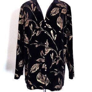 Women's Evening Dress Jacket Black Velvet Gold Floral Size 18W